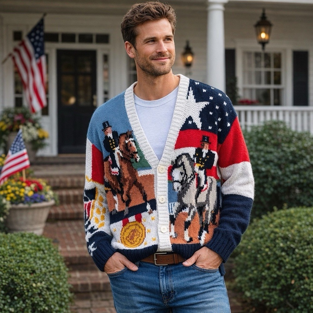 Millers United States Equestrian Team Knit Cardigan Sweater Horse Print Womens M